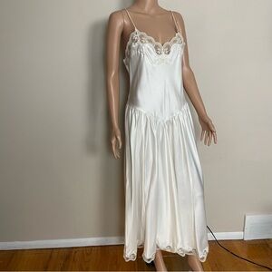 VTG Ivory Satin VICTORIA'S SECRET Crown Label LACE Drop Waist SLIP DRESS Gown L